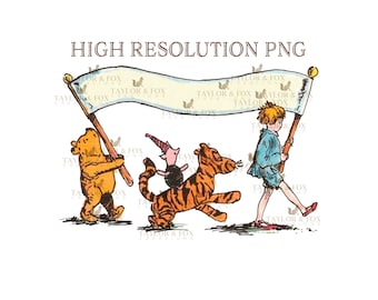 Clipart clássico do Ursinho Pooh: Faixa de marcha PNG (arquivo digital)