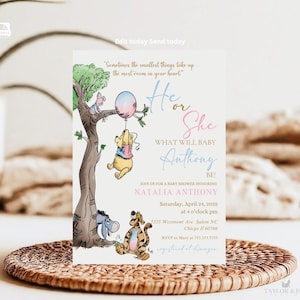 Winnie The Pooh Invitation, Winnie The Pooh Gender reveal Invitations, Winnie The Pooh gender reveal Invitations, Winnie baby shower, w2