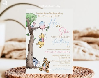 Winnie The Pooh Invitation, Winnie The Pooh Gender reveal Invitations, Winnie The Pooh gender reveal Invitations, Winnie baby shower, w2