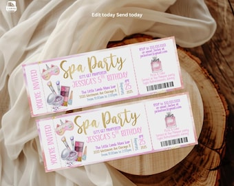 Editable Spa birthday invitation ticket, Spa party invite, make up invite, download girl birthday ticket-t2