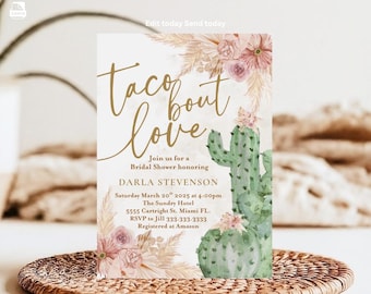Taco 'Bout Love Bridal Shower Invitation: Fiesta Cactus Theme (Canva Template)