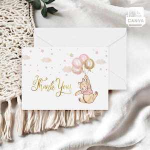 Tarjeta de agradecimiento de Winnie The Pooh, Baby Shower de Winnie The Pooh, Invitaciones de Winnie The Pooh para niña, Baby shower de Winnie, 14 g