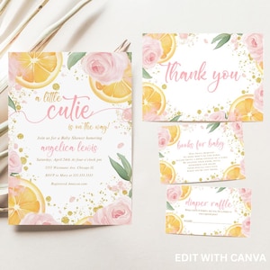 Little Cutie Baby Shower Invitation Bundle, Citrus Baby Shower Invitation Suite, oranges lemons Baby Shower Citrus Theme -1