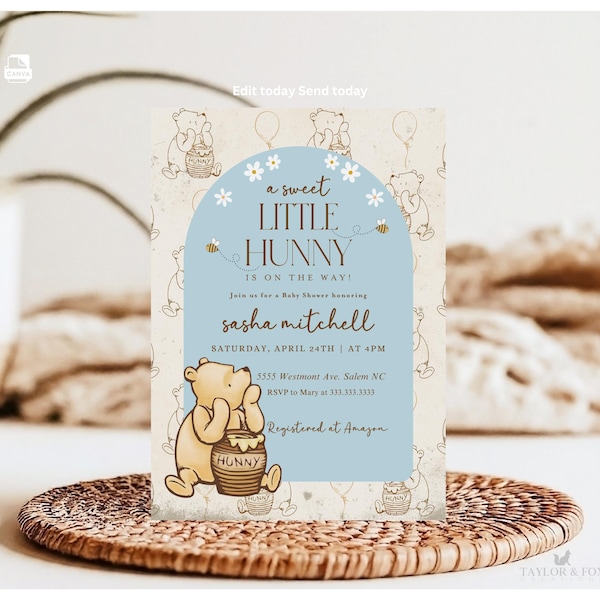 Winnie the Pooh Baby Shower Invitation: Editable Template (Digital Download)
