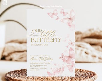 Butterfly 1st Birthday Invitation: Minimalist Girl Invite (Digital Download)