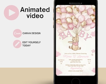 Winnie the Pooh Baby Shower Invitation: Editable Canva Template (Digital)