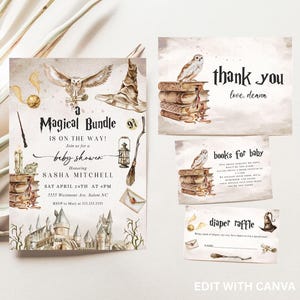 Editable Wizard Baby Shower Invitation, Magic Baby Shower Invitation template, Magic School Baby Shower, Magical Bundle Invite-wz-1