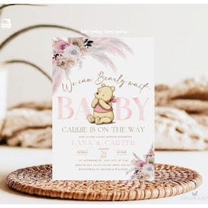Winnie The Pooh Einladung, Babypartyeinladungen Winnie The Pooh, Einladungen Winnie The Pooh für ein Mädchen, Winnie Pooh Baby Shower-wib12
