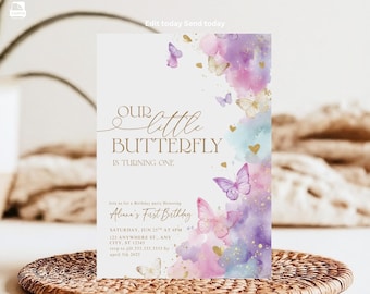 Butterfly 1st Birthday Invitation: Minimalist Girl Invite (Digital Download)