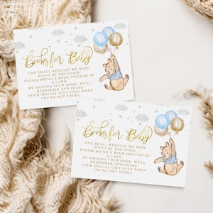 Editable Winnie The Pooh Book Card only, Winnie The Pooh Baby Shower, Winnie The Pooh Book card for a boy, Winnie baby shower, 14-g