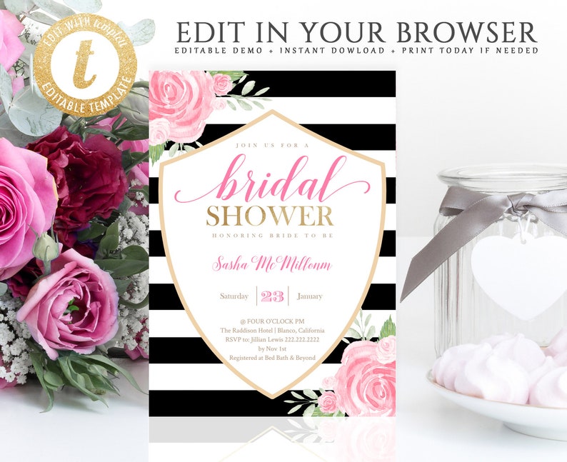 Kate Bridal Shower Invitation Template Spade Baby Shower Etsy Kate Bridal Shower Invitation Template Spade Baby Shower Etsy