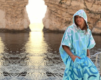 Serviette poncho à capuche, combinaison, robe à langer, pour voyage, camping, couverture de natation, pour surfeurs, menthe, microfibre, poncho de plage,