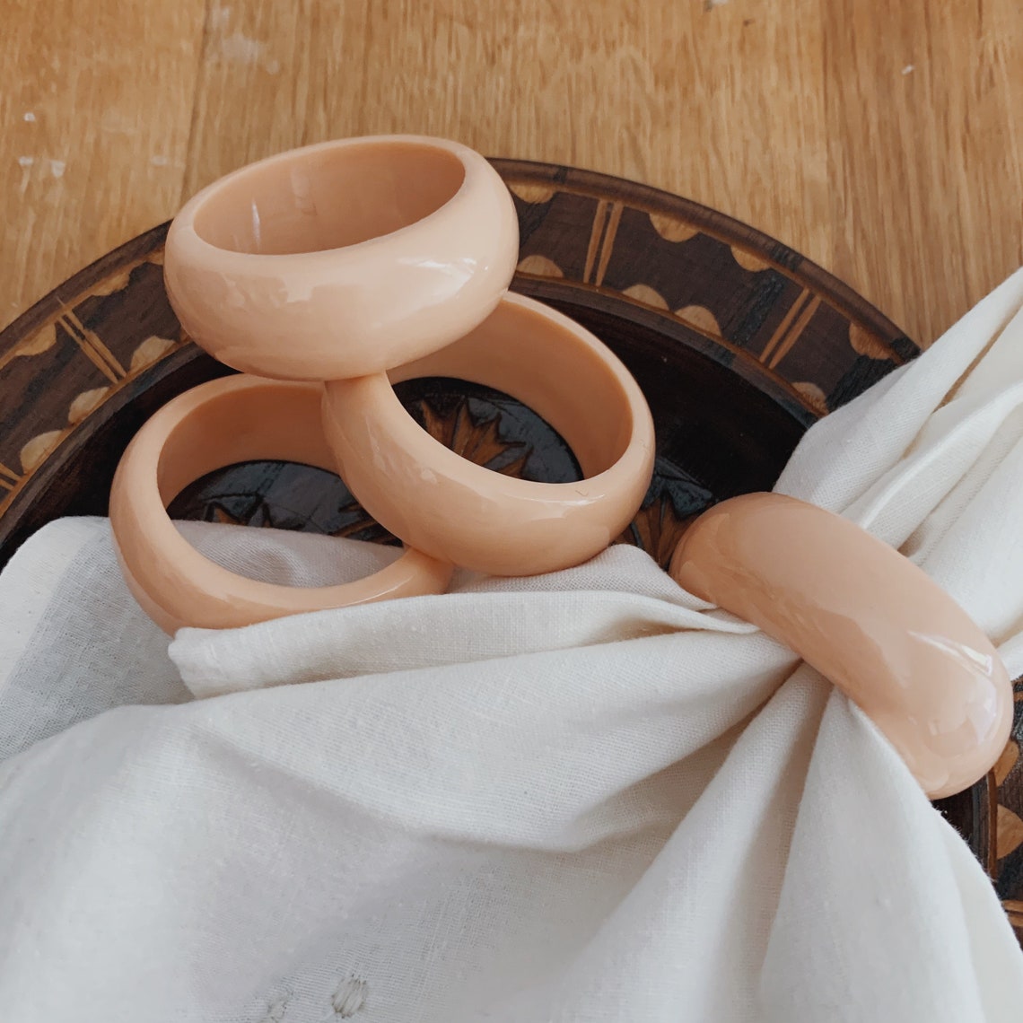 Set of 4 Peach Plastic Napkin Rings Dining Serviettes Etsy