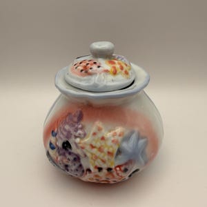 Vintage Handmade Studio Pottery Lidded Trinket Jar | Coastal Sea Life Ceramic Pot | Starfish & Shell Relief | Beach Cottage Decor
