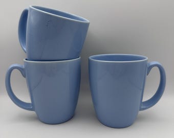 Set of 3 Corelle Cornflower Blue Stoneware Mugs Minimalist Coffee Cups