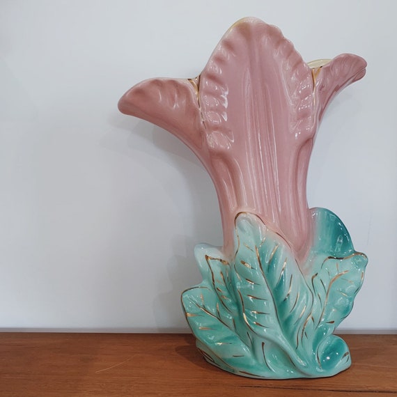 Vintage Vase Kalmar Pottery Lustre Pink Green Australian Mid Etsy
