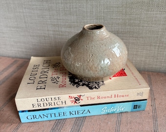 Small Vintage Handmade Stoneware Vase - Speckled Cream Glazed Pottery Bud Vase