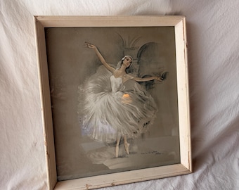 Vintage T H Clare Ballerina Print | Study from Les Sylphides | Mid Century Ballet Wall Art | Framed Romantic Dance Artwork