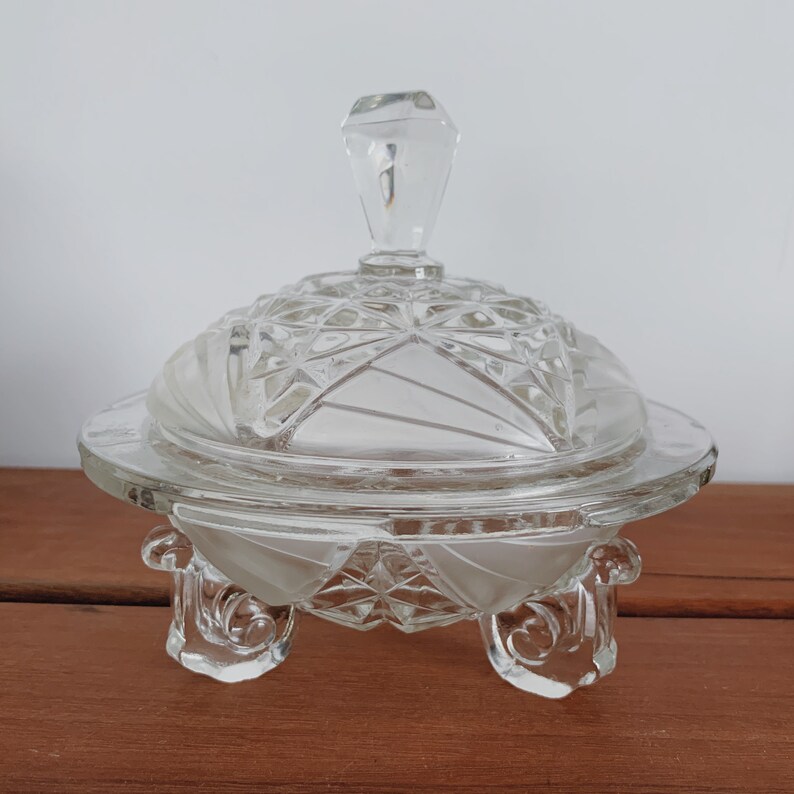 Vintage Clear Crystal Three Legged Jar Bowl with Lid Etsy
