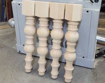 Turned Dining Table Legs - (set of 4) - Wood Table Legs - 5"x5"x28.5"