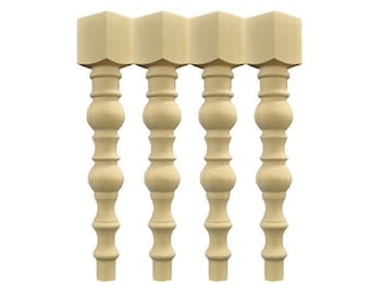 Set of 4 Unfinished Pine Turned Table Legs: Modern Farmhouse Style