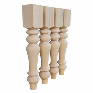 Chunky Farmhouse Dining Table Legs (Set of 4) - Turned Table Legs - 4"x 4" x 28.5" - Wood Table Legs
