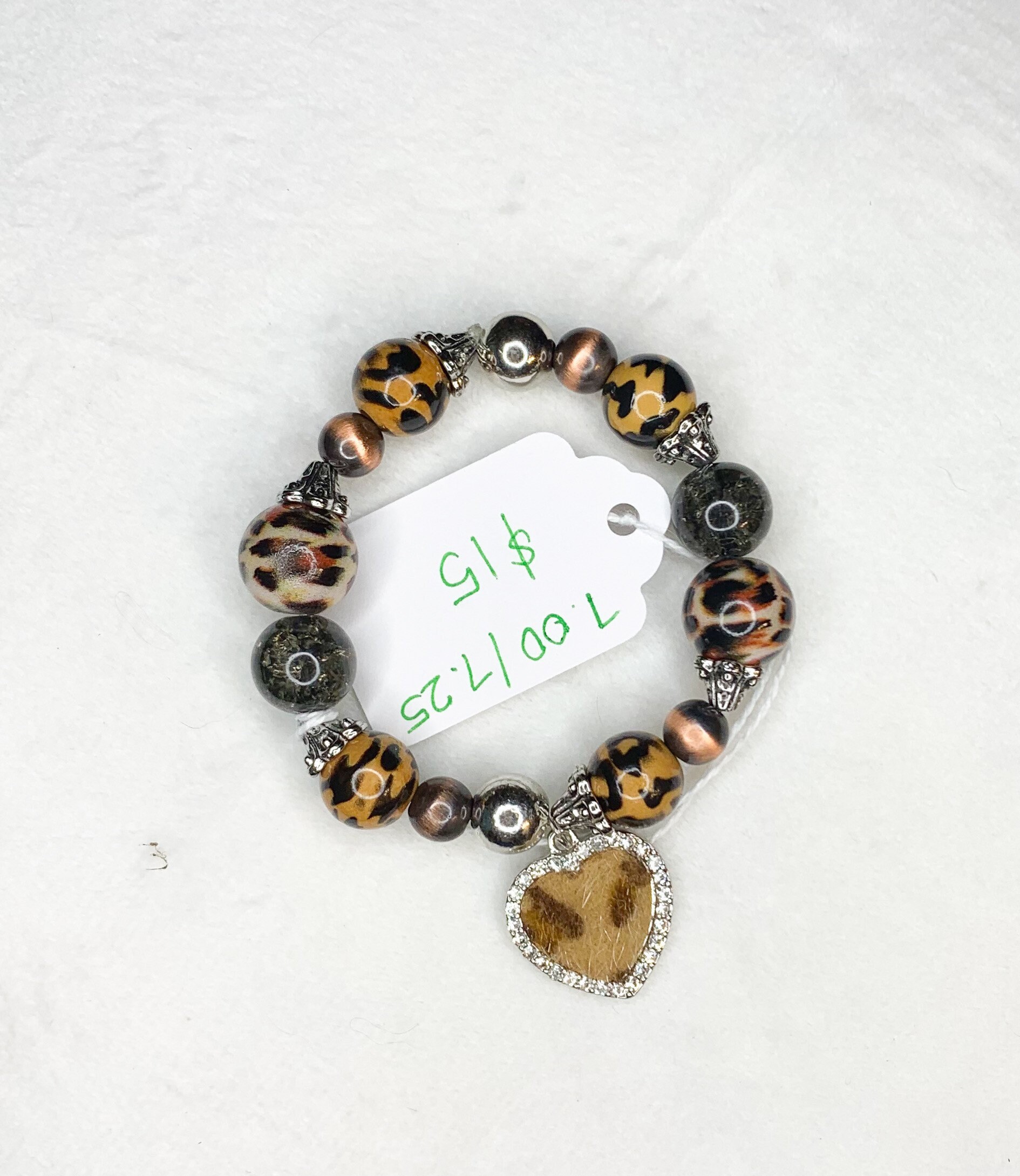 stretch bracelet with wood and plastic animal print beads