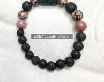 RealTree Inspired - pink and black lava bracelet