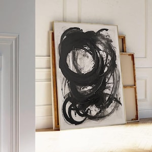 Abstract Brush Stroke Art Print: Black and White Nordic Graphic (Digital Download)