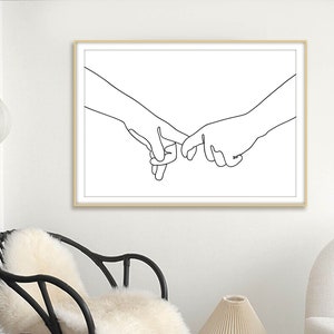 Pinky Swear Lovers Hands-One Line Drawing Hands-Pinky Promise Printable - Minimalist Couple Art