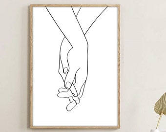 Printable Holding Hands Line Art, Line Drawing Couple Hands, Artmanshop  Printable Lover&#39;s Hands,  Boho Wall Art