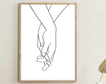 Printable Holding Hands Line Art, Line Drawing Couple Hands, Artmanshop  Printable Lover's Hands,  Boho Wall Art