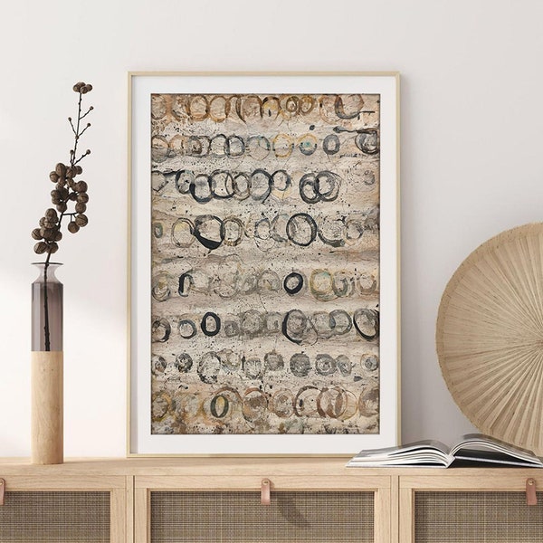 Watercolor Ink Abstract  Painting,Japandi Minimalist Abstract Printable Art, Circular Brush Strokes ,Abstract Composition In Beige Colors