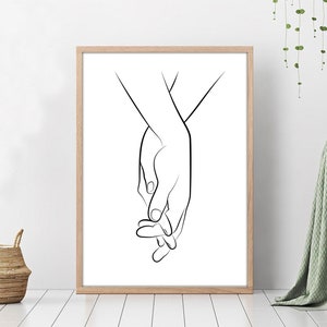 United Hands,Couple Lovers Hands, One Line Holding Hands, Printable Minimalist Couple Art, Minimal Fine Decor.