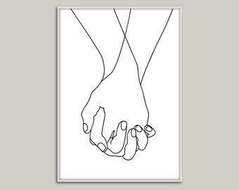 Lover S Hands One Line Drawing Hands Black White Hands Etsy