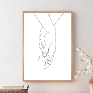 Händchen haltend Linie Zeichnung Skizze Kunstdruck, Romantische Händchen haltend Poster, Paar Geschenk Liebhaber Hände, Druckbare minimalistische Wand Kunst Wohnkultur