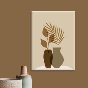 Plantas en jarrón, arte botánico, arte vegetal minimalista, jarrón de hoja de palma, cartel botánico imprimible