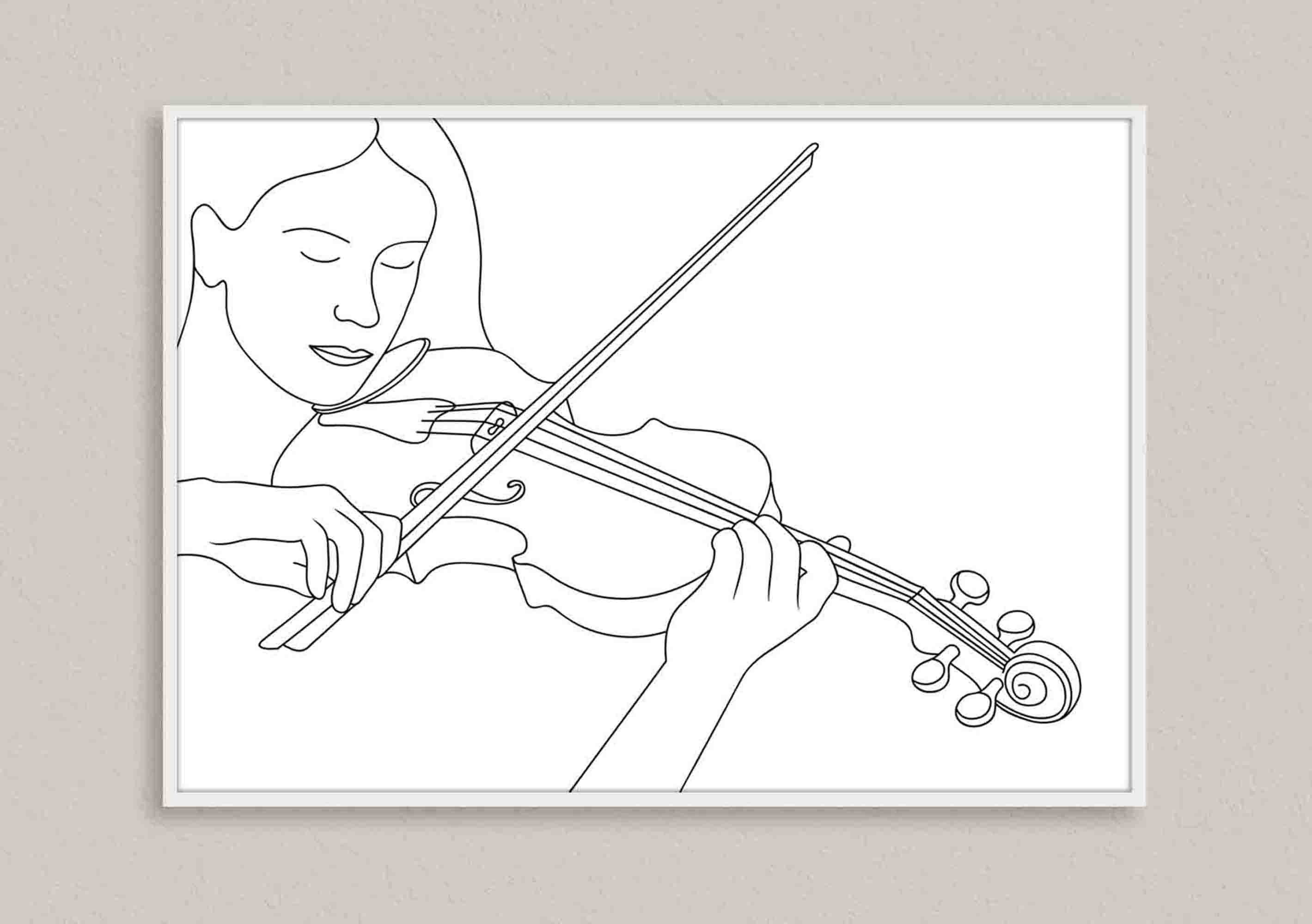 Girl Playing Violin, One Line Violin,musician Girl