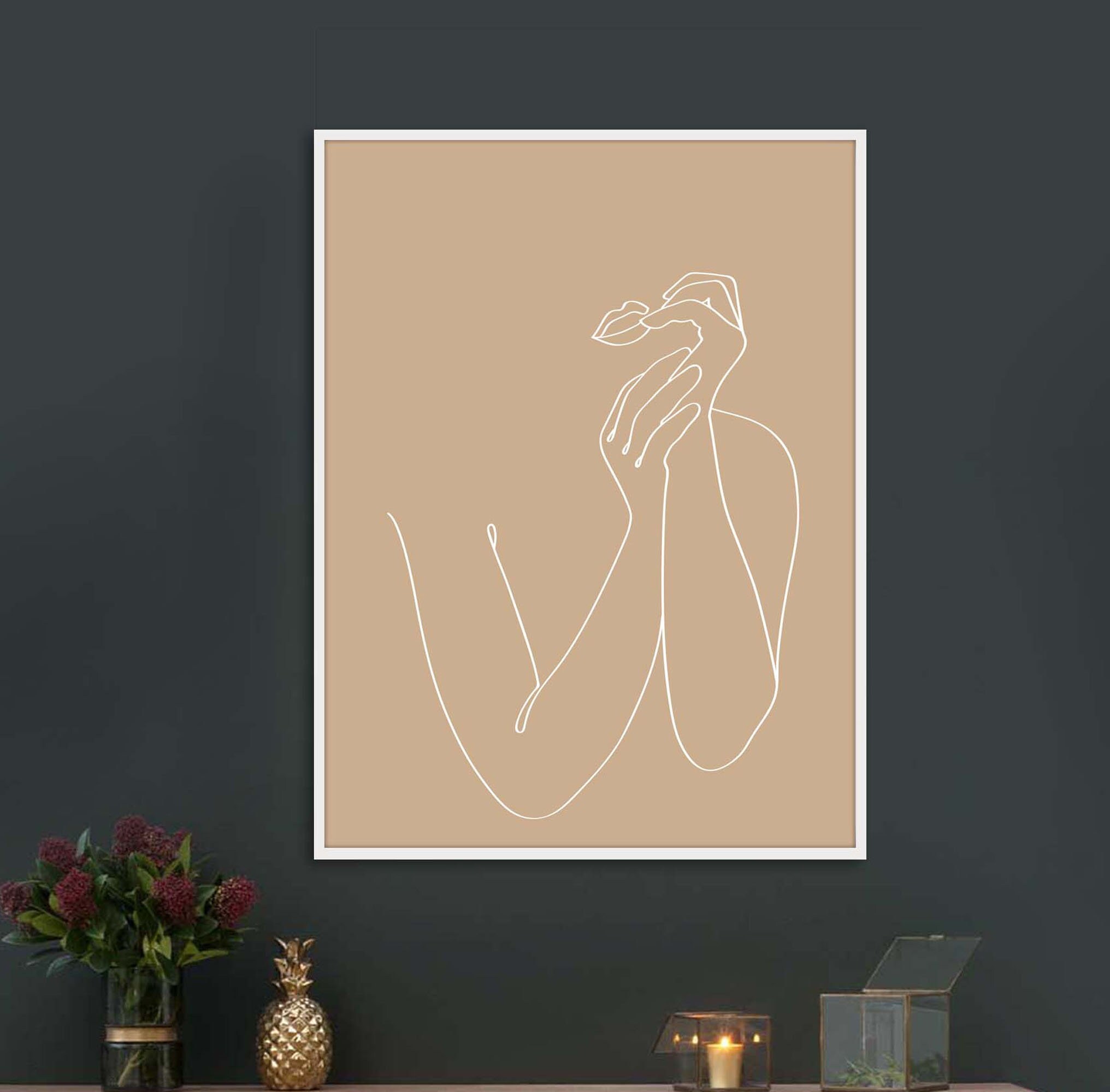 Female Body Line Art Woman Outline Drawing Hands and Face | Etsy