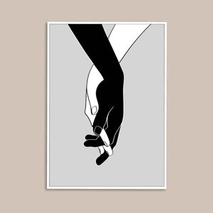 Black and White Holding Hands,One Line Drawing Hands,Lover&#39;s Hands, Hand Poster, Original Minimalist Couple Art