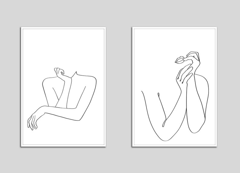 Female Outline Drawing Feminine Art Printable Scandinav Home Decor One Line Female One Line Woman Set Of 2 Hands And Face Art Collectibles Digital Enlinea Com Do