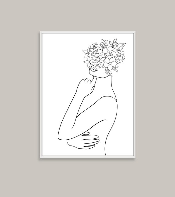Head Of Flowers Art Print Woman Outline Drawing Woman With Etsy Head Of Flowers Art Print Woman Outline Drawing Woman With Etsy