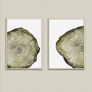 Tree Ring Printable Wall Art Set of 2, Tree Stump Instant Digital Print Download, Watercolor Wood Slice Prints, Modern Farmhouse Art
