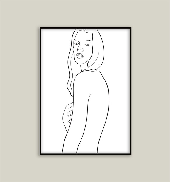 Nude Female Line Art Naked Woman Art Abstract Body Outline Sketch Scandinavian Print Minimalistic Decor Printable Artwork