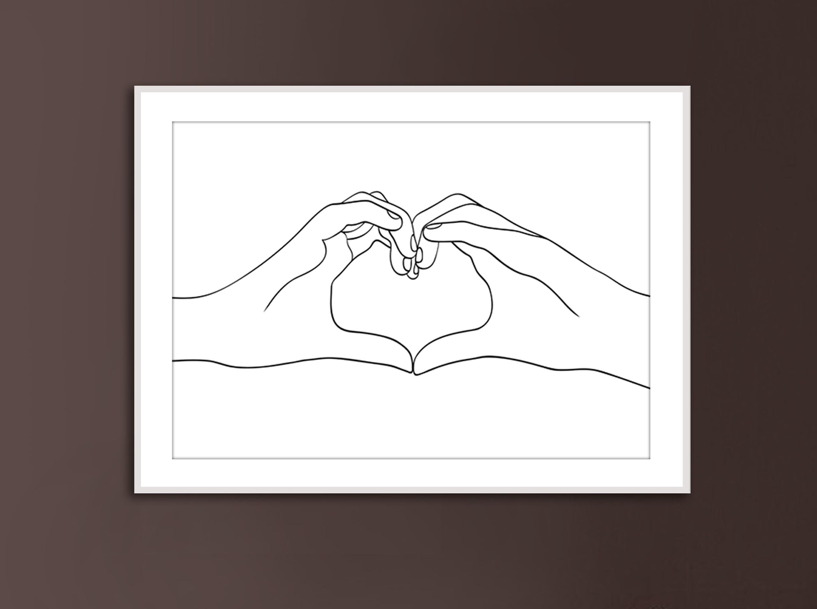 Handen hart vorm hart tekening één lijn tekenen handen | Etsy