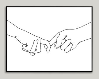 Pinky Swear Printable-Lover's Hands-One Line Drawing Hands-Pinky Promise Printable - Minimalist Couple Art