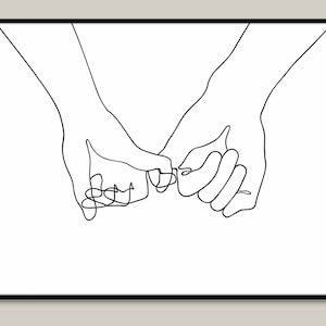 Pinky Swear Drawing-Lover&#39;s Hands-One Line Drawing Hands-Pinky Promise Printable - Minimalist Couple Art