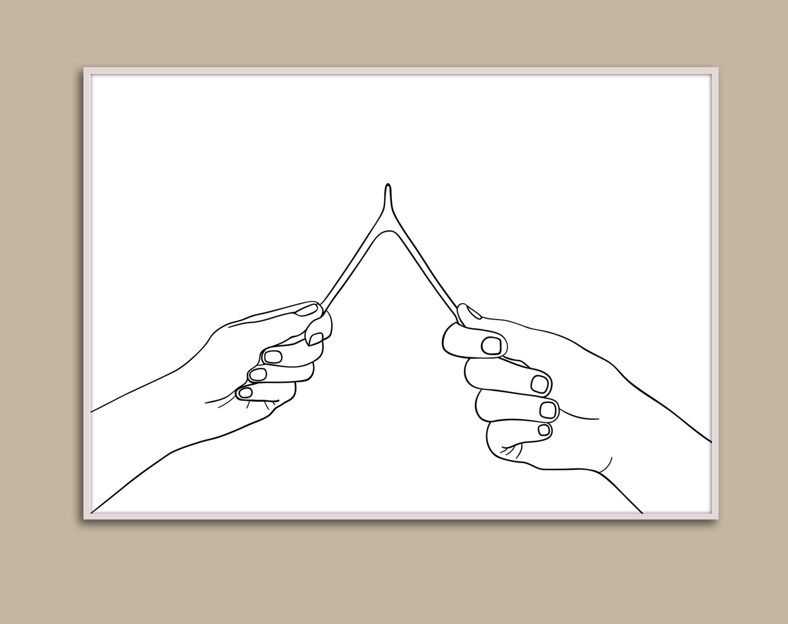 Lover's Hands, One Line Drawing Hands, Wish Bone, Hand Poster, Original Minimalist Couple Art, Minimal Fine Decor.