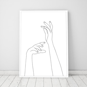 Dancing Hands, One Line Drawing Hands, Black White Hands Artwork, Hand Poster, Original Minimalist Couple Art, Printable Minimal Fine Decor.