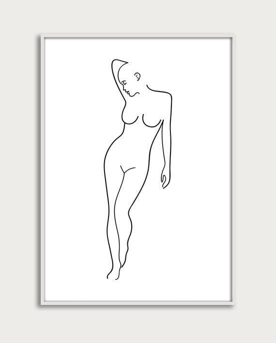Body Outline Sketch Female Body Line Art Nude Girl Silhouette Line Drawing Simple Modern Minimal Feminine Decor Printable Wall Art